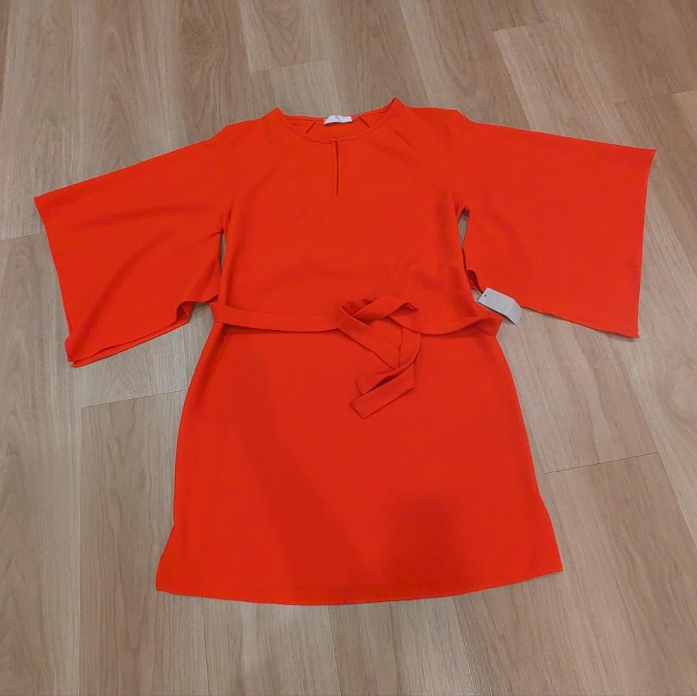 NWT Natori Red Dress With Long Flowy Sleeves Workwear Size S